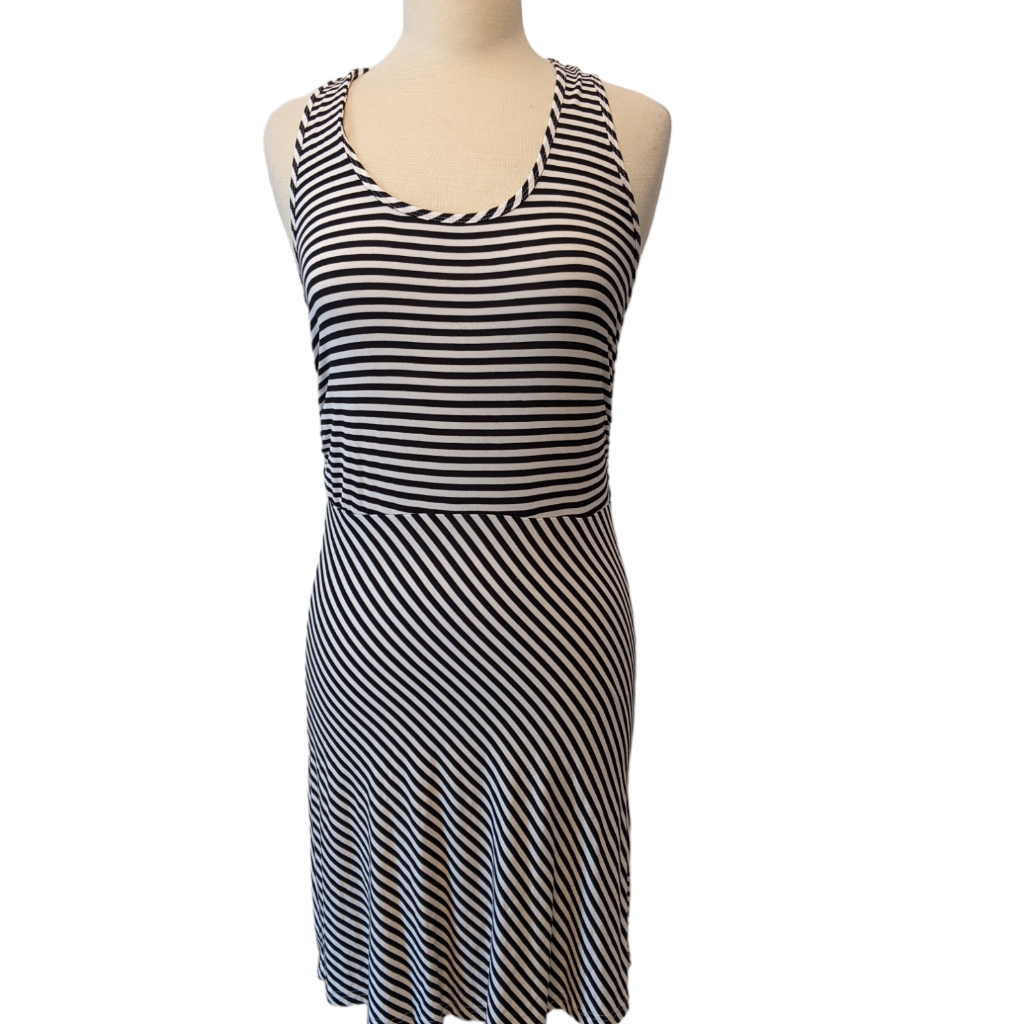 Tehama Black And White Striped Razor Back Dress Size Small